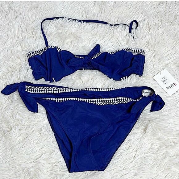 Lemlem Sofia Bandeau Bikini Tie Sides  Navy Size Large Nwt 2 piece - Picture 1 of 7